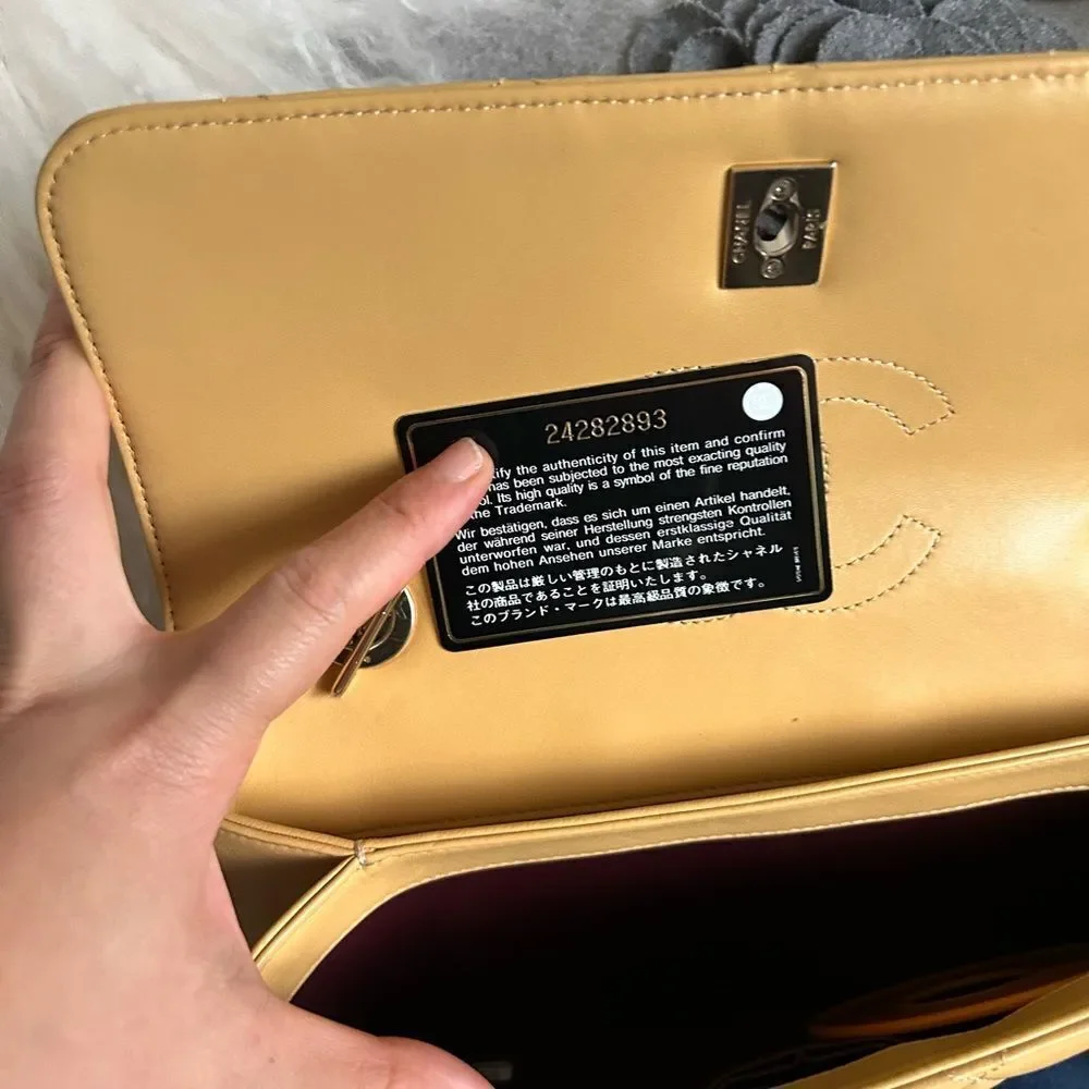 CHANEL Lambskin Quilted Medium Trendy Flap Light Yellow dustbag box